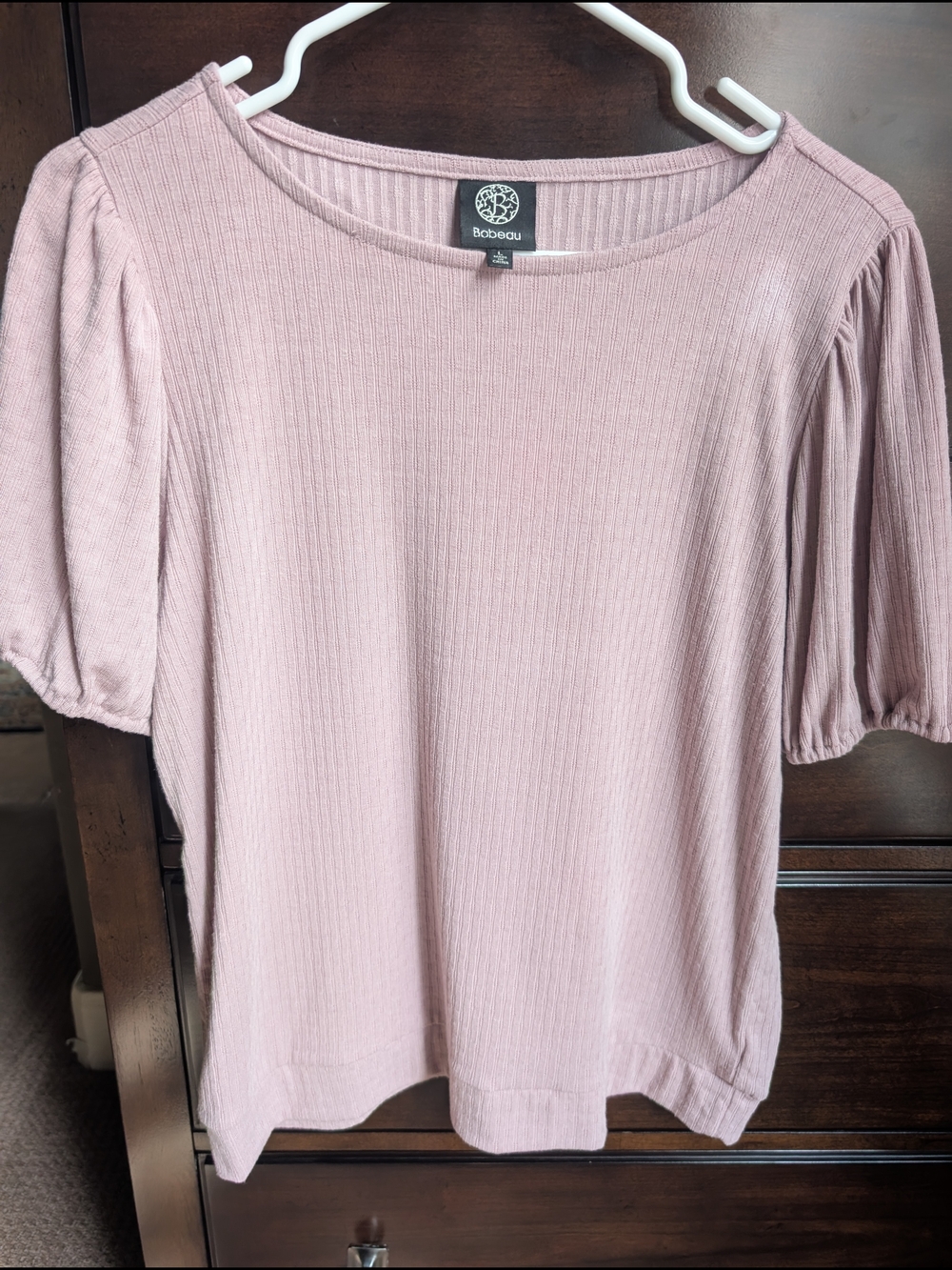 bobeau Rose Pink Ribbed Short Puff Sleeve Top